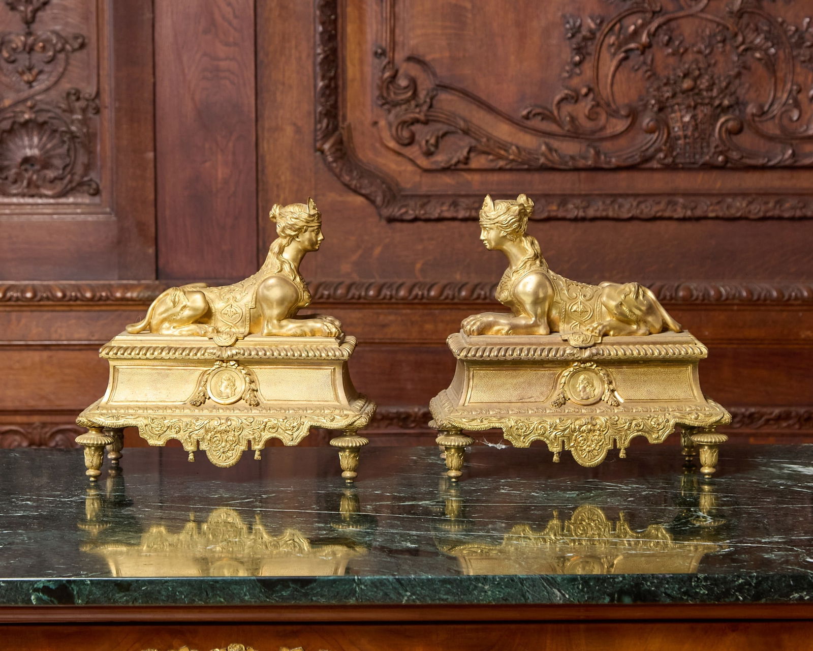 Pair of Louis XIV Style Gilt-Bronze Animalier Chenets (1 of 2)