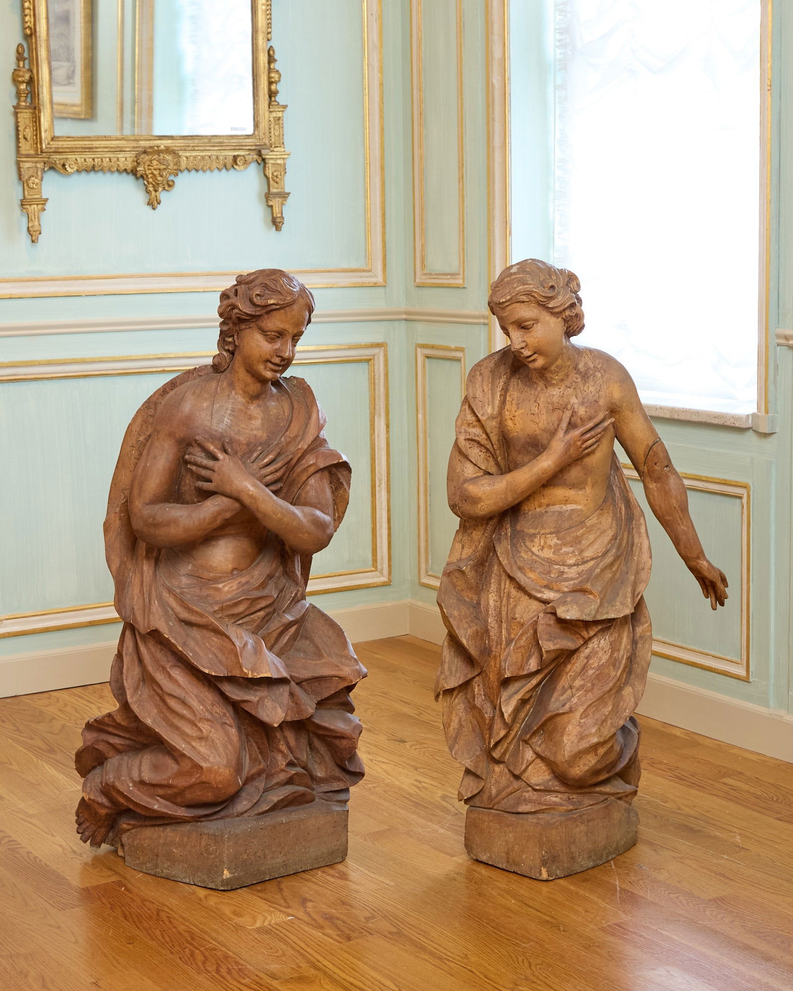 Large Pair of German Rococo Carved Wood Figural Sculptures 18th Century (1 of 3)