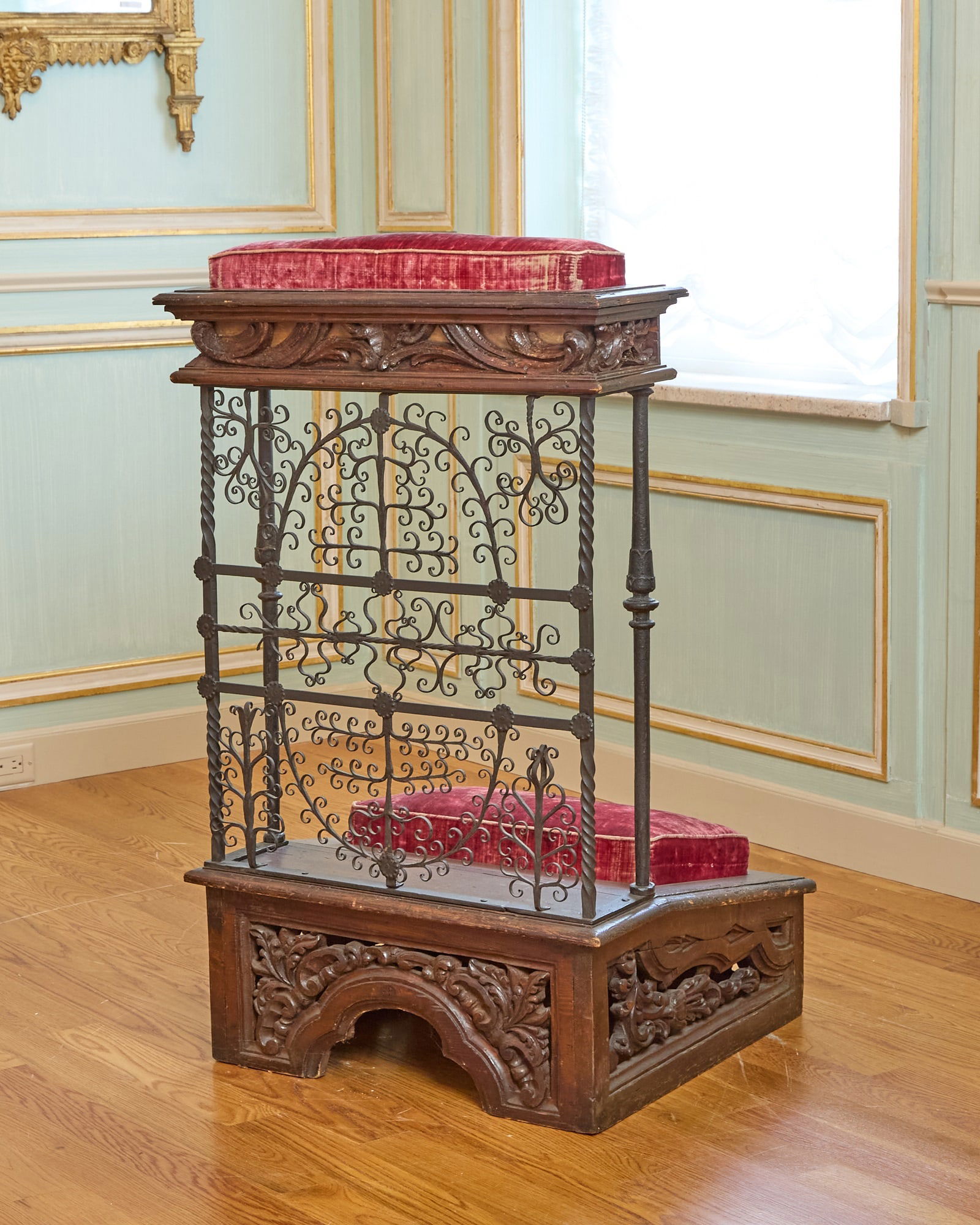 Spanish Renaissance Style Wrought Iron, Oak and Velvet Prie Dieu 19th Century (1 of 3)