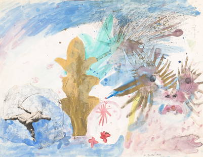 Michael Buthe: German, 1944-1994Untitled, 1972Signed and dated M. Buthe 1972 (lr)Watercolor, gold paint and collage on paper19 5/8 x 25 1/2 (50 x 65 cm)Unframed