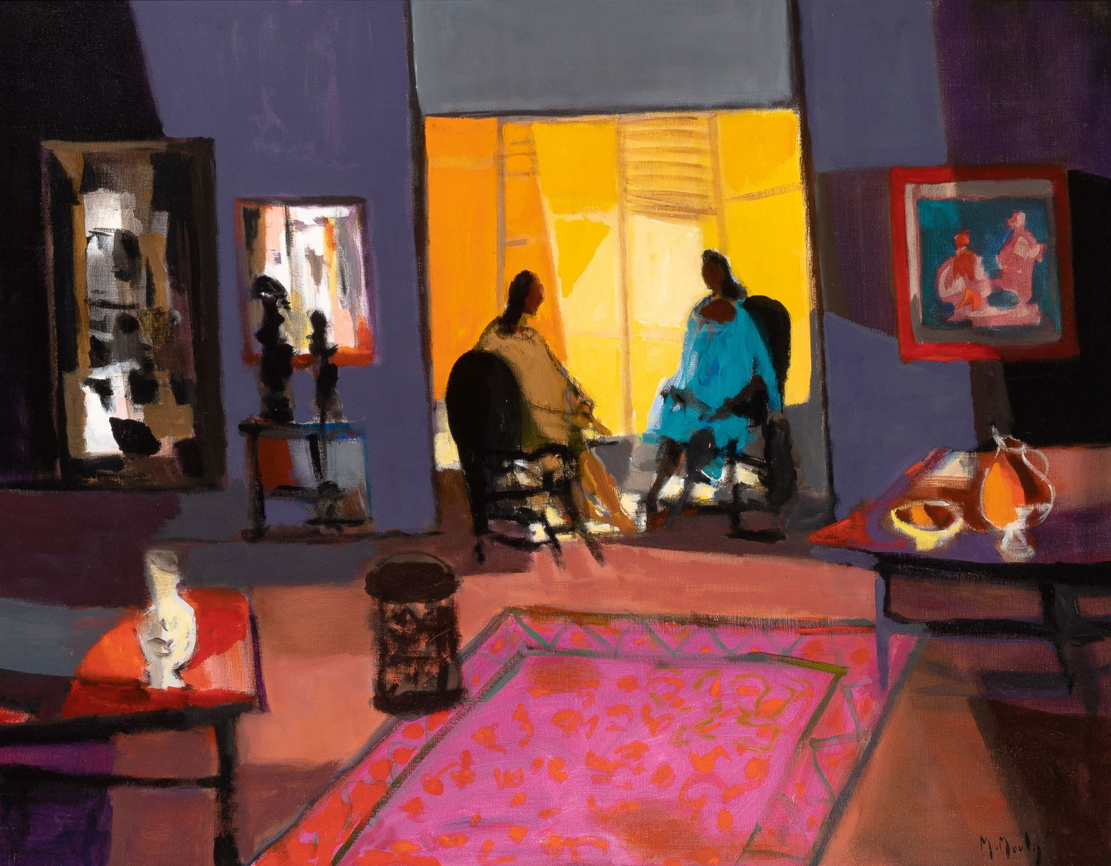 Marcel Mouly: French, 1918-2008Le Salon de Collectionneuses, 1991Signed M Mouly, dated Gentilly 1991, and inscribed as titled on the reverseOil on canvas45 x 57 1/2 inches (114.3 x 146.1 cm)<