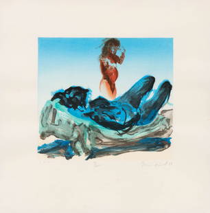 Eric Fischl (b. 1948): UNTITLEDColor woodcut, 1988, on Echizen Kozo paper, signed by the artist and the printer, dated and numbered 7/200 in pencil, printed by Tadashi Toda at Shi-in-do Print Shop, Kyoto, published by Crown