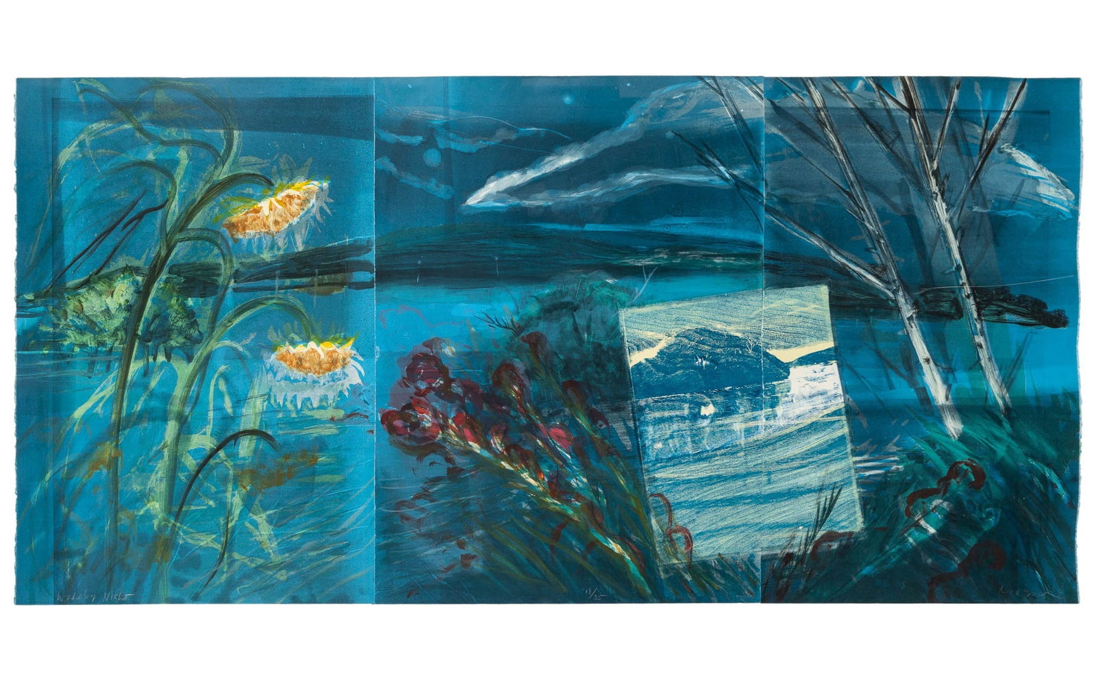 Michael Mazur (1935-2009): WAKEBY NIGHT (TRIPTYCH) (HANSEN 246)Color lithograph, wood relief and monotype with chine colle, 1984, on three sheets, signed, titled and numbered 18/35 in pencil, printed by Solo Press Inc., New Yor