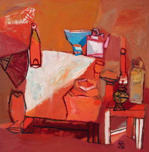 Dang Xuan Hoa: Vietnamese, b. 1959Untitled Still Life (No.6), 1996 Signed and dated HOA 6/96 (lr), initialed and numbered DXH/010/No.6 on the reverseOil on canvas 35 1/4 x 34 3/4 inches (89.5 x 88.3 cm)