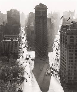 Rudy Burckhardt: Flatiron Building, Summer, ca 1947: BURCKHARDT, RUDY (1914-1999) Flatiron Building, Summer, ca 1947, printed 1968. Gelatin silver print, 11 3/8 x 9 5/8 inches (288 x 246 mm), verso signed, dated and titled in pencil, with a possible dat