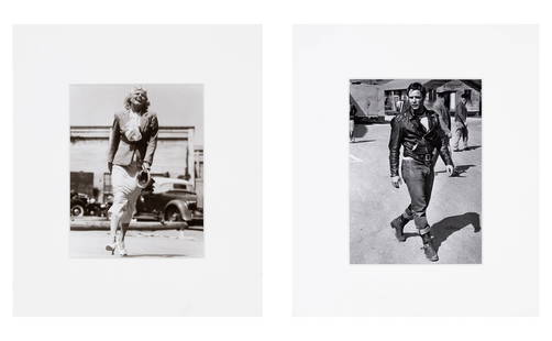 Phil Stern: Marlon Brando and Martin Munk&#225;csi: Jean Harlow: STERN, PHIL (1919-2014) Marlon Brando, 20th Century Fox Lot. During the shooting of "The Wild One", 1954, printed 1988. 12 7/8 x 9 3/8 inches (326 x 238 mm) on larger sheet, verso signed, titled, date