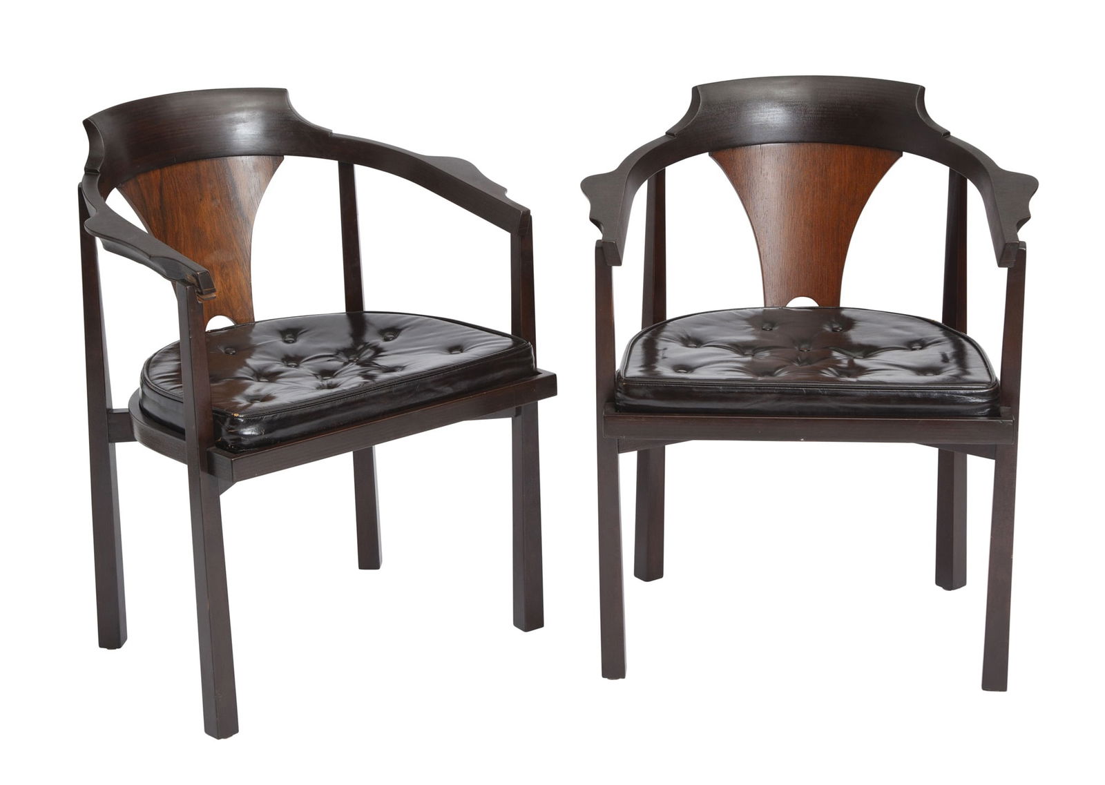 Pair of Edward Wormley for Dunbar Upholstered Stained Wood Model 935 Armchairs 1950s (1 of 3)