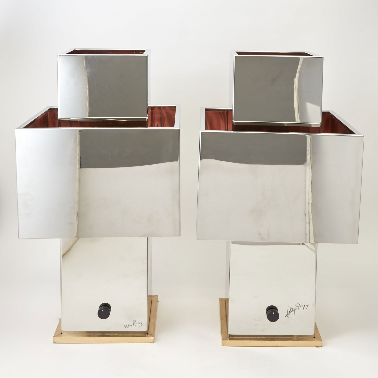 Pair of Willy Rizzo Chrome-Plated Steel, Copper and Brass "Love" Table Lamps Circa 1975 (1 of 3)