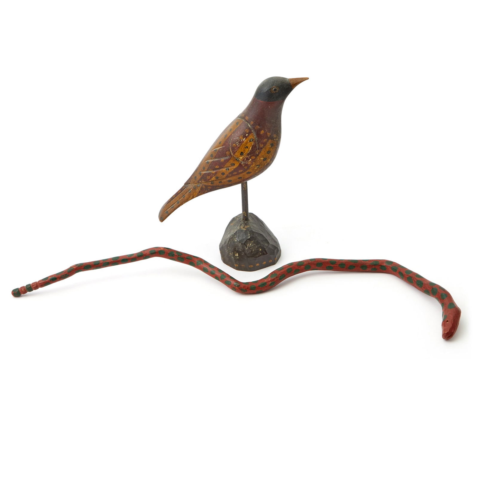 Carved and Painted Songbird Figure on Stand Possibly Pennsylvania, late 19th century (1 of 5)