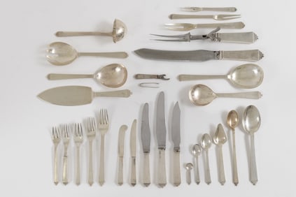 Georg Jensen Sterling Silver "Pyramid" Pattern Flatware Service 1933-44