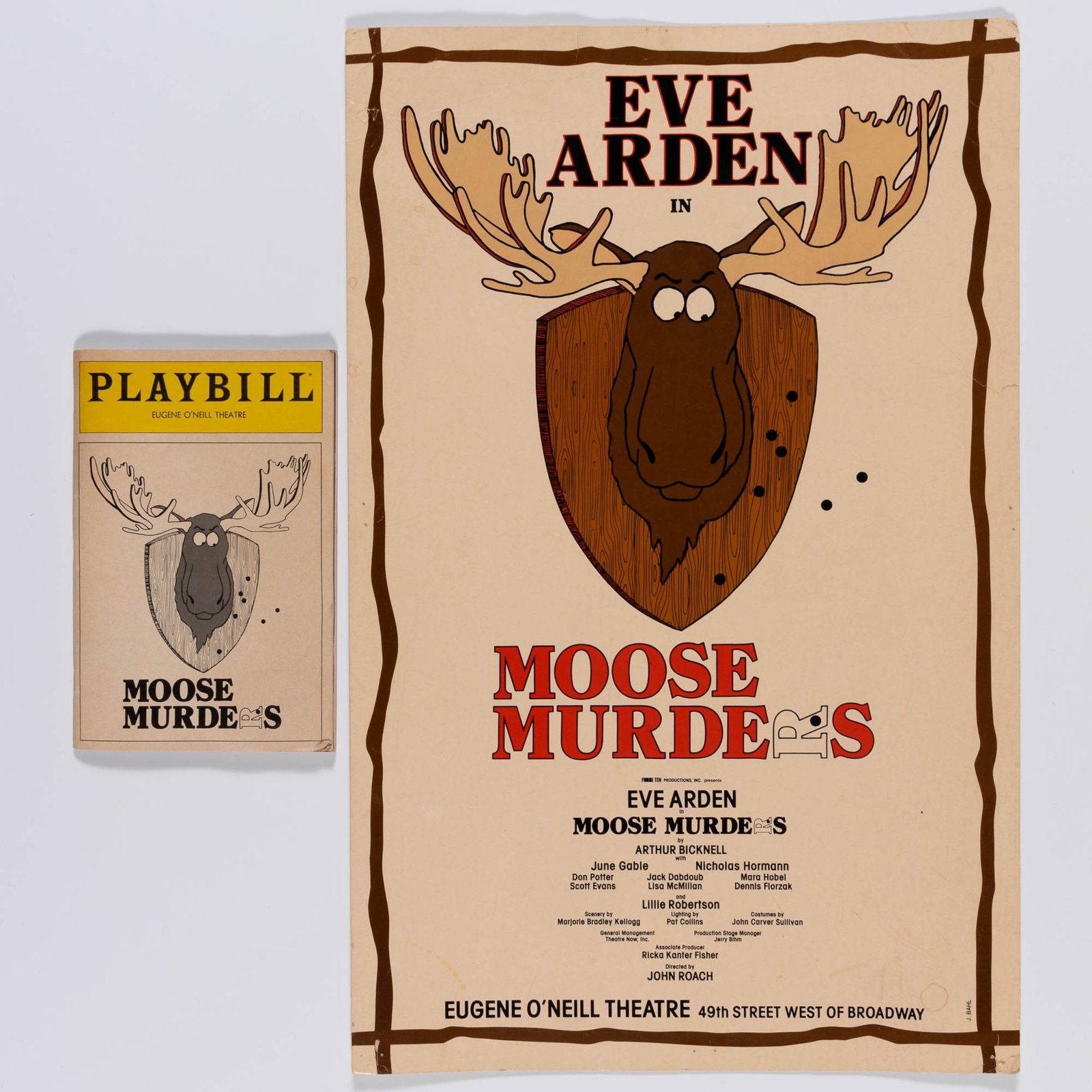 The opening night Playbill and preview poster for Moose Murders, an infamous Broadway flop: MOOSE MURDERS The opening night Playbill and preview poster for Moose Murders, an infamous Broadway flop. New York: February 1983. The color printed preview poster naming Eve Arden as the star for the
