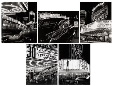 Five photographs of theaters in New York City