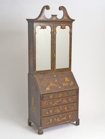 George II Style Lacquer and Parcel-Gilt Chinoiserie Decorated Secretary Cabinet