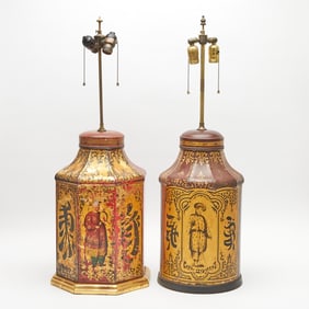 Two English Painted Tôle Canister Lamps