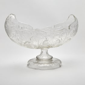 Rock Crystal Style Wheel-Engraved Blown Glass Footed Center Bowl Attributed to Frederick Carder for