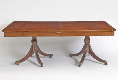 Regency Style Inlaid Rosewood and Mahogany Double-Pedestal Dining Table