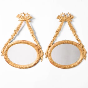 Pair of George III Style Oval Giltwood Mirrors