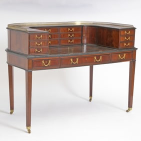 George III Style Inlaid Mahogany Carlton House Desk