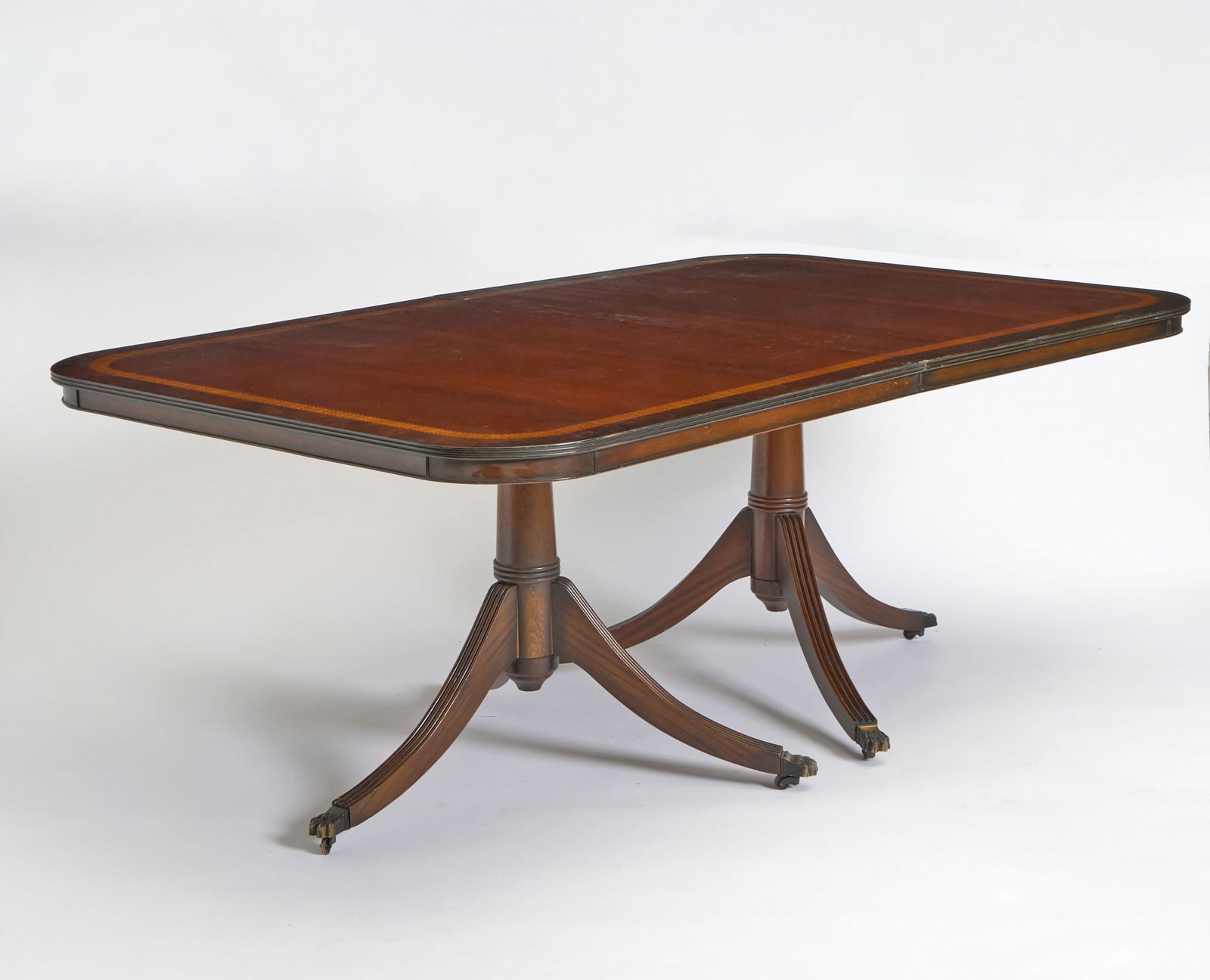 Regency Style Inlaid Mahogany Double Pedestal Dining Table (1 of 5)