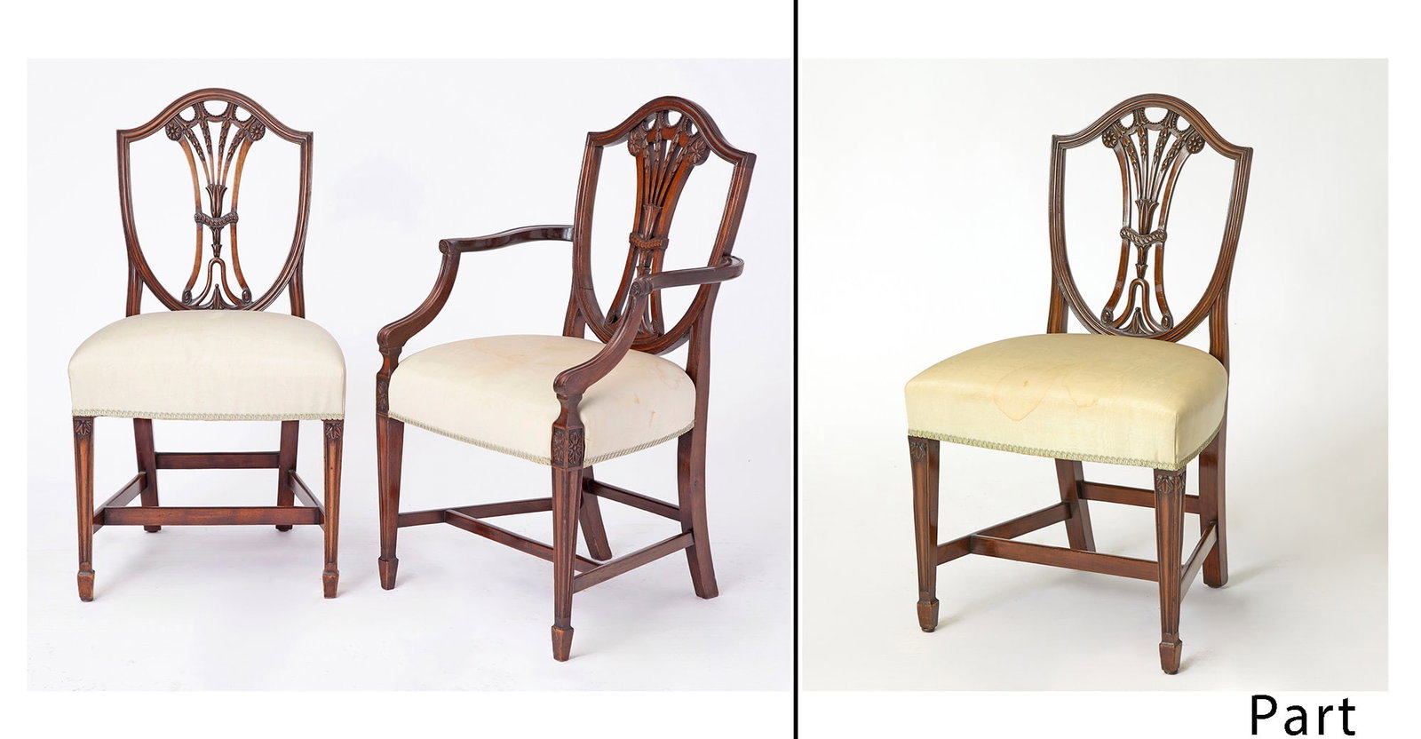 Set of Ten Federal Style Mahogany Dining Chairs: Including two armchairs. Height of side chair 37 inches, width 21 inches, depth of seat 16 1/2 inches, height of seat 20 inches.