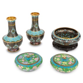 A Group of Chinese Cloisonne Enamel Vessels Early 20th Century
