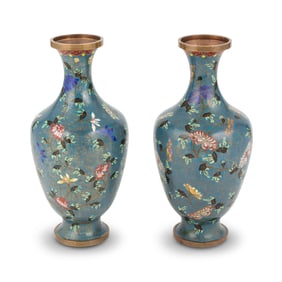 Pair of Chinese Cloisonne Enamel Vases Early 20th Century