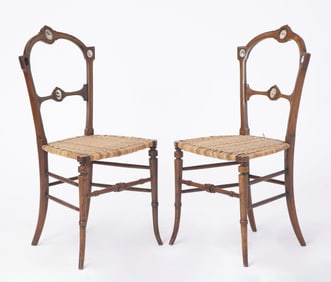 Pair of Austrian Bone-Inlaid Walnut Side Chairs Second half 19th century