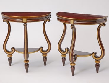 Pair of Baltic Style Mahogany and Parcel Gilt Consoles