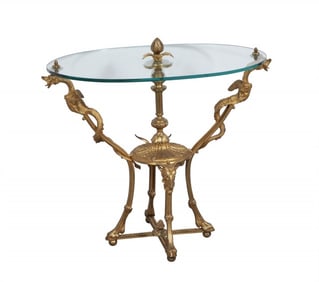Neoclassical Style Gilt Bronze and Glass Side Table