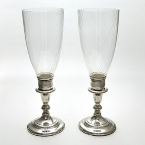 Pair of Black, Starr & Gorham Sterling Silver and Glass Photophores Model no. 2761