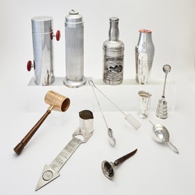 Group of Metal Cocktail Shakers and Bar Accessories 20th Century