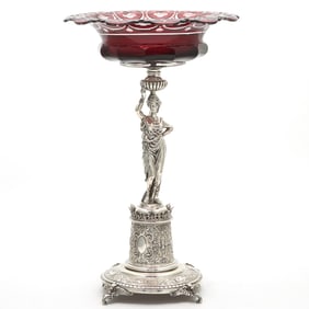 Silver-Plate and Blown and Cut Glass Figural Compote Late 19th/ early 20th century