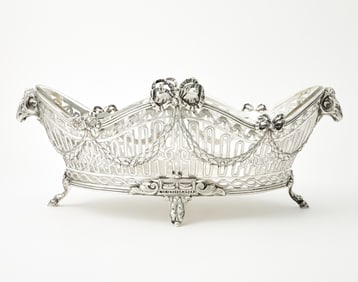 Continental Silver Oval Footed Basket with Glass Liner