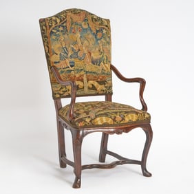 Louis XIV / XV Regence Style Needlepoint Upholstered Walnut Fauteuil 19th Century