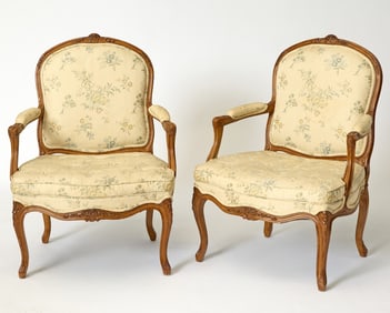 Pair of Louis XV Style Beechwood Fauteuils