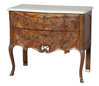 Louis XV Style Marble Top Walnut Commode
