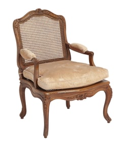 Louis XV Style Caned Walnut Fauteuil