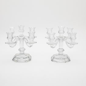 Pair of Baccarat Glass Regence Pattern Five-Light Candelabra