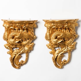 Pair of French Rococo Style Giltwood Wall Brackets