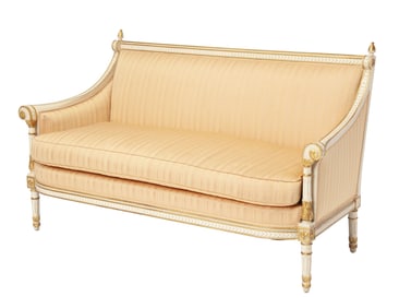 Louis XVI Style Painted and Parcel Gilt Settee