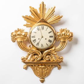 Swedish Neoclassical Style Giltwood and Glass Wall Clock