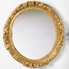 Italian Rococo Style Carved Gilt Wood Circular Mirror 19th Century