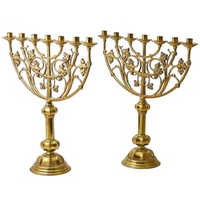 Pair of Gorham Co. Special Order Arts and Crafts Gilt-Bronze Seven-Light Candelabra