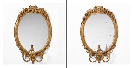 Pair of French Giltwood Three-Light Girondole Mirrors 19th Century