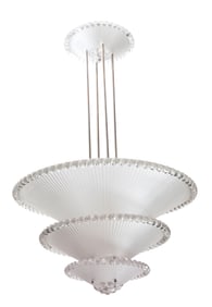 R. Lalique Molded Glass and Chromed Metal "Perles Trois Etages" (Pearls Three-Tier) Chandelier