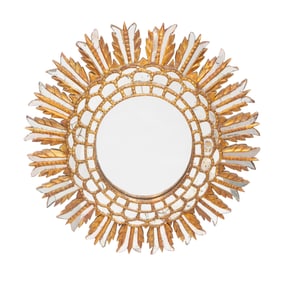 Baroque Style Giltwood and Mirror Bordered Sunburst Mirror