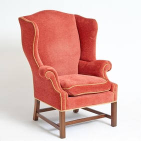 Chippendale Style Upholstered Mahogany Wing Chair