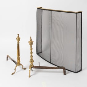 Pair of Chippendale Style Brass Andirons