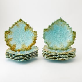 Set of Twelve French Majolica Leaf Plates