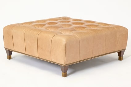 Leather Upholstered Mahogany Ottoman